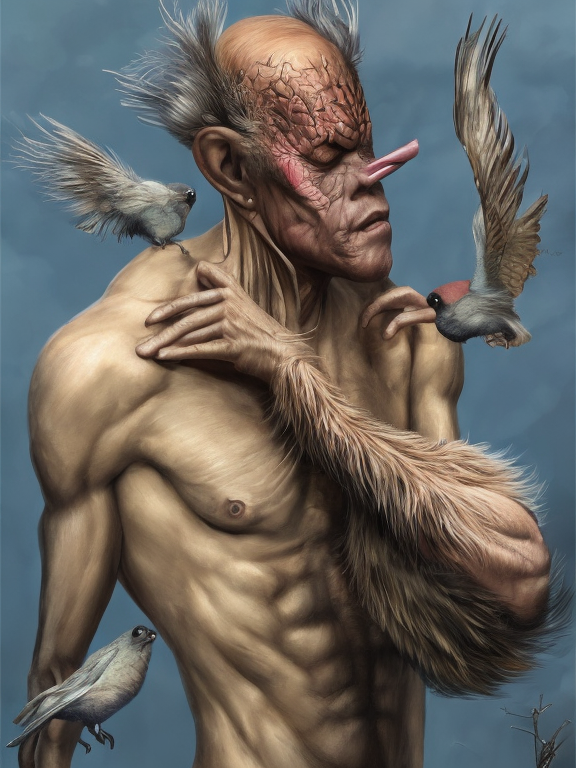 Hombre pájaro, generado con IA
